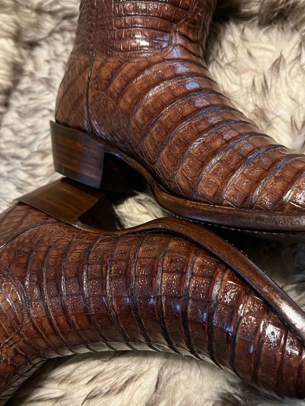 BIG SALE!!Short Time! LUCCHESE men FULL CAIMAN GATOR WESTERN Boots-brown-Sz 9 EE - Picture 4 of 16